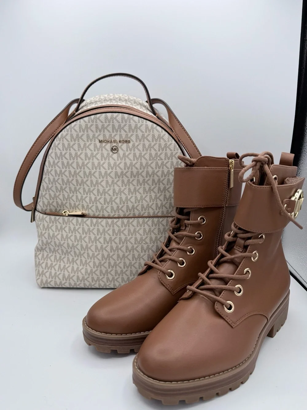 Michael Kors Rhody Combat Boots Cognac Leather 7
